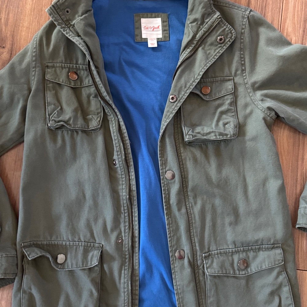 Cat & jack Olive Green Hooded Jacket with Bright Blue Lining - Picture 4 of 6